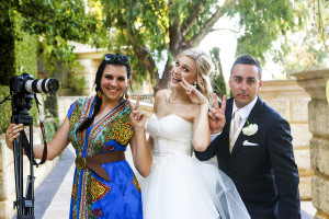 Fun + Quirky Wedding Photographer San Diego Las Vegas + New York. Sky Simone wedding photographer with bride and groom Emma and Luke while filming their wedding video.
