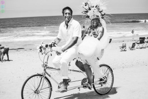 Bride and Groom on Bicycle USA California Beach Wedding Sky Simone (2)