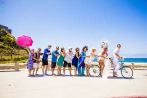 Bride and Groom on Bicycle USA California Beach Wedding Sky Simone (6)