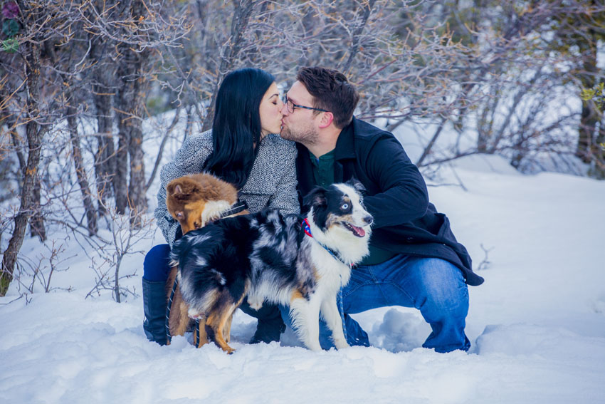 Mount Charleston Photoshoot – Engagement – Maria + Adam with dogs