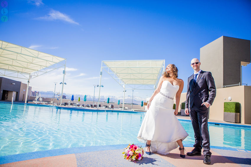 Stratosphere Las Vegas Wedding Photos by the Pool | Liz + Brad